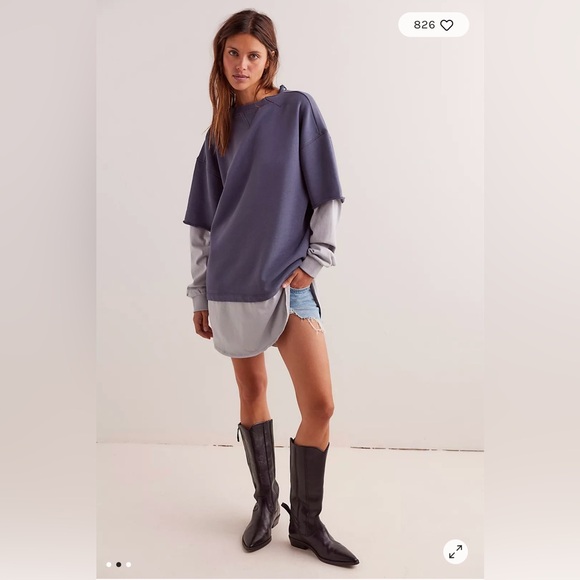 We The Free Tops - Free People/We the Free Skater Boy Twofer Pullover Dark Denim Combo Size L. NWT